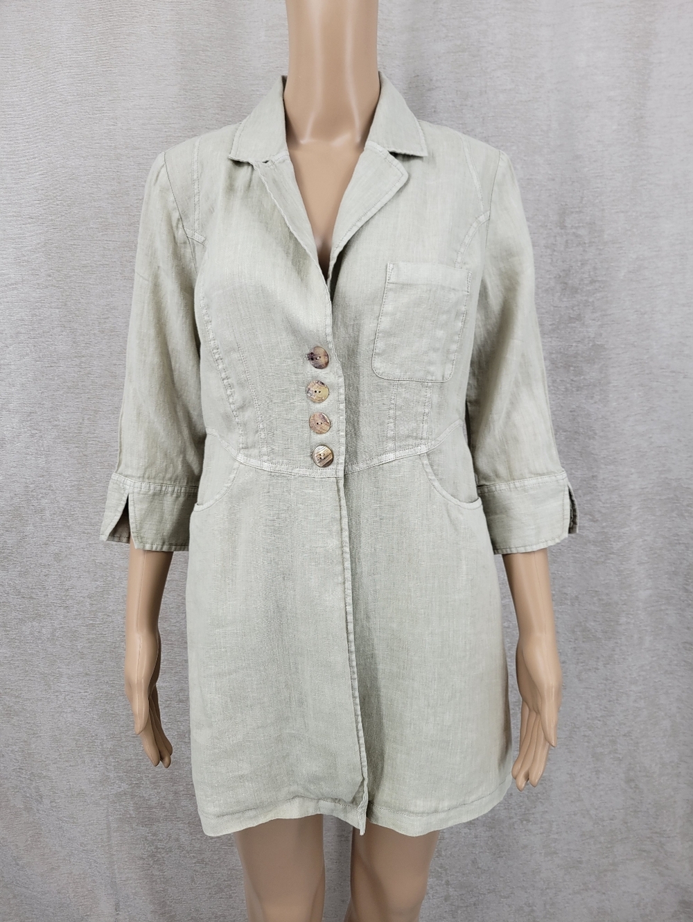 Soft Surroundings Light Sage Green Tailored Linen-Blend Shirt Jacket Schaket